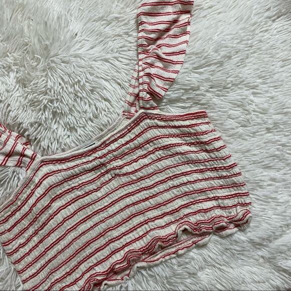 WILD FABLE • Red + White Striped Ruffle Cropped Tank Top - Picture 2 of 8